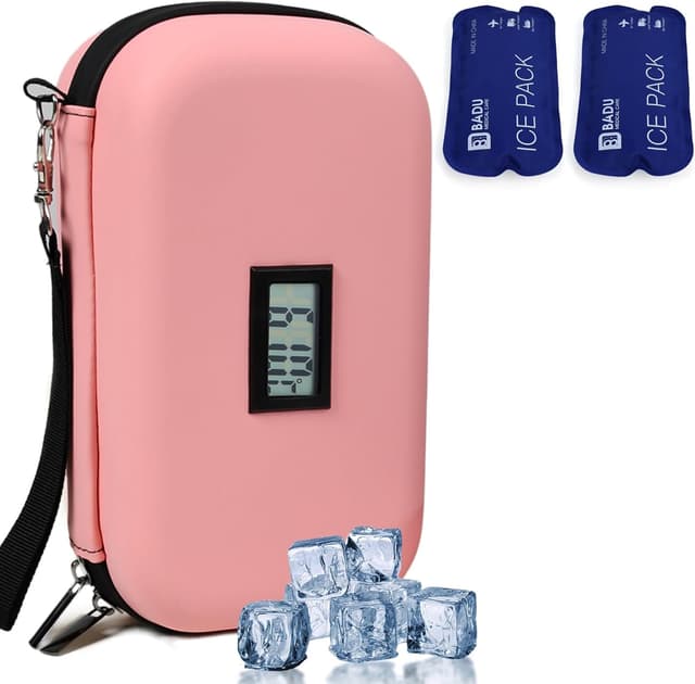 Detalle de HIMDUZE 24 Hour Insulin Cooler Travel Case (TSA Approved) with Thermometer Display – Pink