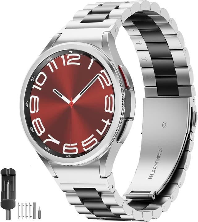 Thumbnail 6 de SUNDAREE Stainless Steel Strap Replacement for Samsung Galaxy Watch 7 FE / 6 / 5 / 4 and more (20mm) – Black & Silver