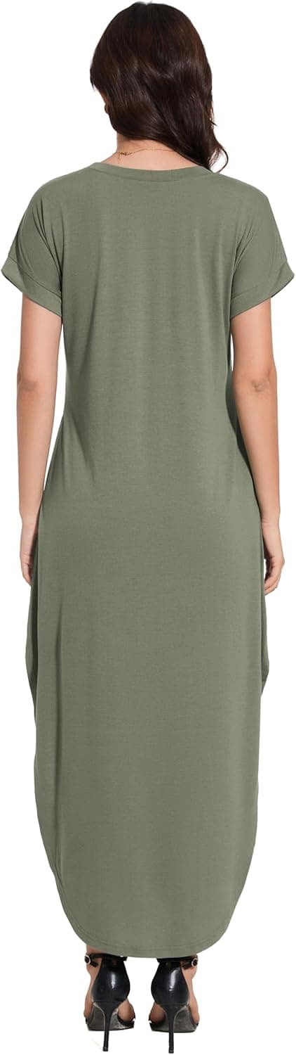 Detalle de Jeqeocafy Women’s Summer Long Sundress Crewneck Short Sleeve Maxi Dress with Pockets