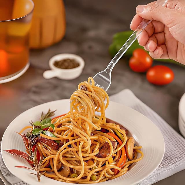 Detalle de BYSNOW 360-Count Extra Heavy-Duty Plastic Silverware (BPA-Free, Heat-Resistant) for Parties & Everyday Use