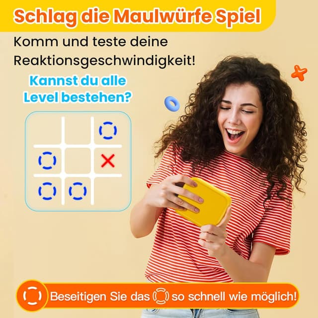 Thumbnail 6 de Anoawens Wiederaufladbare Tic-Tac-Toe Spielbox (5-in-1) – Handheld Puzzle-Konsole für unterwegs, ab 3 Jahren, gelb