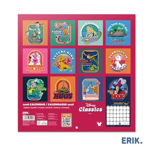 Detalle 2 de Grupo Erik Calendario 2026 pared Disney Clásicos 30x30 cm 🗓