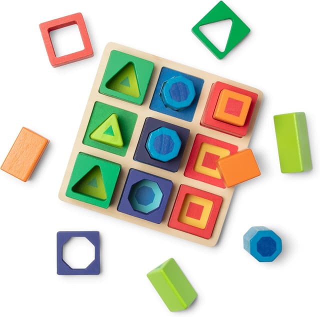 Detalle de Melissa & Doug Sortierset für aufeinanderfolgende Formen – Holzspielzeug mit 18 Klötzen