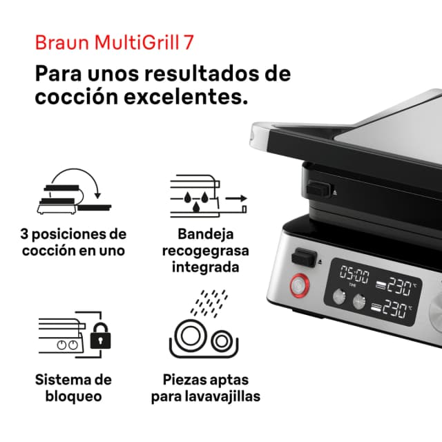 Detalle 2 de Braun Multi Grill 7 CG7040 3 en 1 con platos dobles