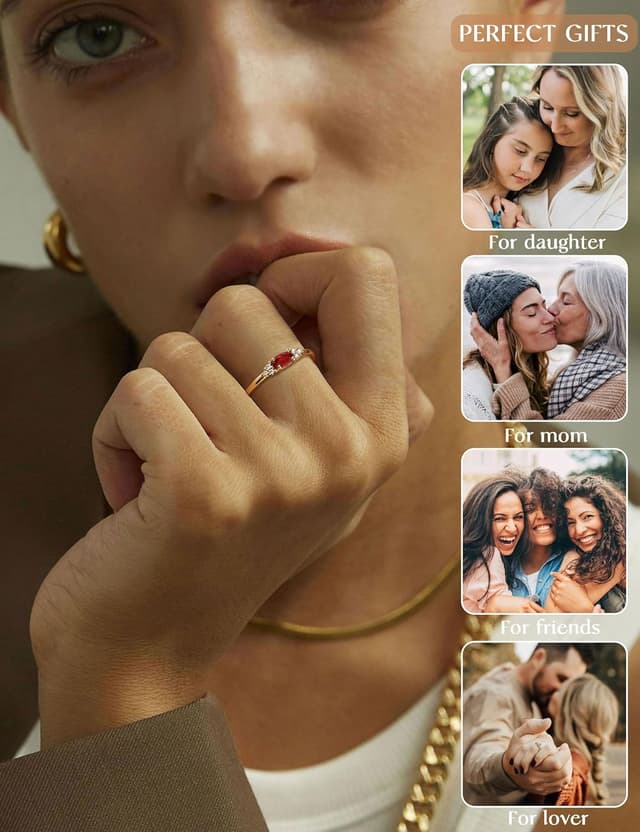 Detalle de ZNBOH Gold Damen Geburtsstein-Ring (18K vergoldet, wasserfest) mit Zirkonia, stapelbar