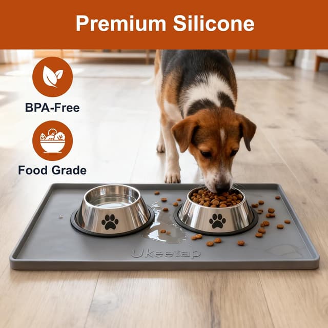 Detalle 2 de Ukeetap Extra Thick Waterproof Silicone Mat (19” x 12”) for Pet Feeding Bowls