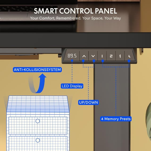 Detalle de FLEXISPOT Bureau Assis-Debout électrique réglable en hauteur avec commande digitale et système anti-collision
