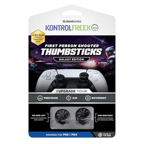 Detalle de KontrolFreek FPS Freek Galaxy Black para PS4 y PS5: grips de rendimiento con doble altura (tira alto y medio)