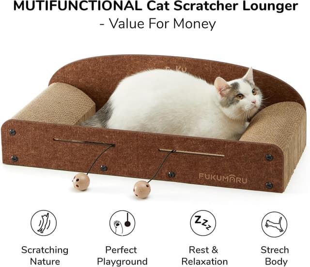 Detalle 2 de FUKUMARU Cat Scratcher Cardboard 66cm lounge bed 🐱