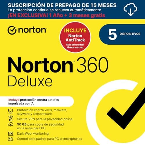 Detalle de Norton 360 Deluxe, antivírus 5 dispositivos