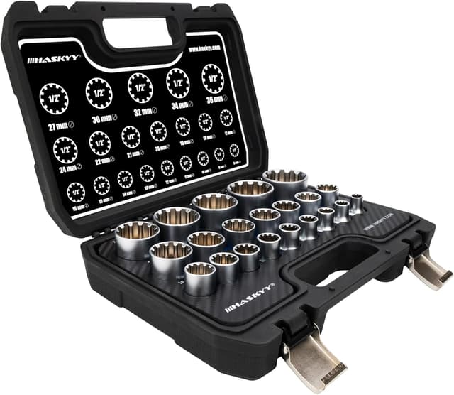 Detalle 2 de Jeu de clés à douille à denture multiple 1/2" XZN (21 pièces) HASKYY, 8 à 36 mm
