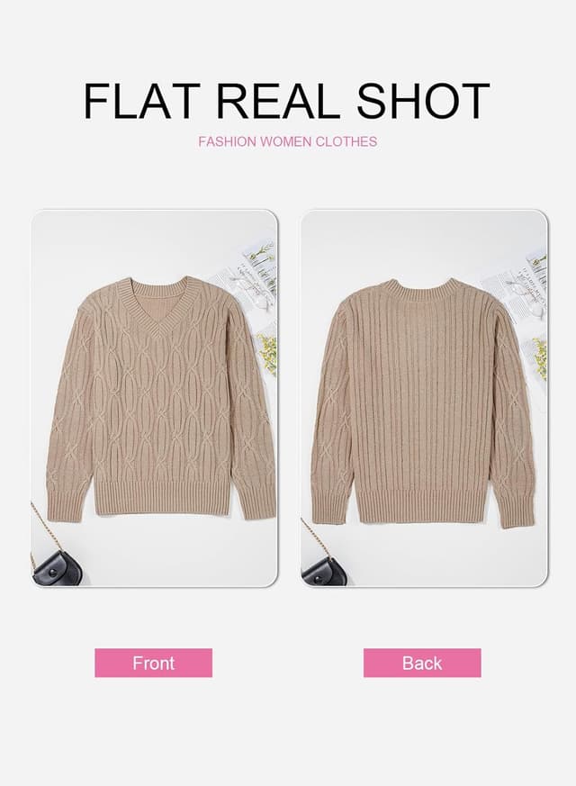 Thumbnail 4 de SHEWIN Womens V Neck Cable Knit Sweater 2026