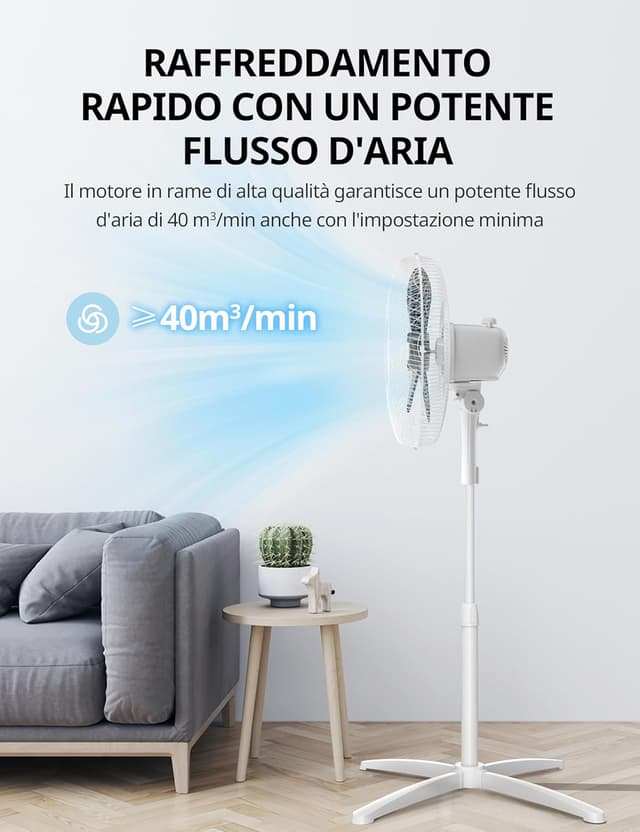 Detalle de COMFEE' CFS40PW00A2 ventilatore a piantana da 40W con 3 velocità e oscillazione 90°