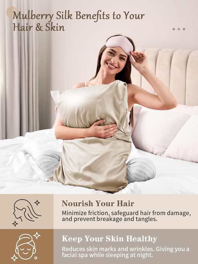 Detalle de Texbee Silk Pillowcase (22 Momme Mulberry Silk) – Cream 50x75 cm, gift box included