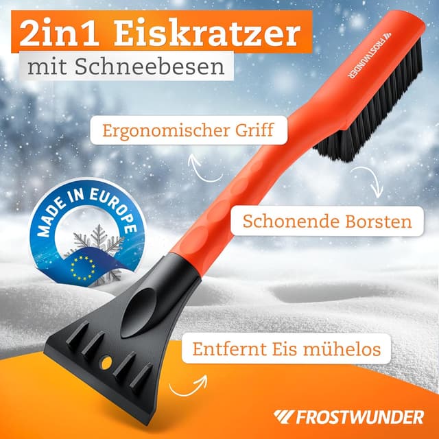 Detalle de FROSTWUNDER Das Original Eiskratzer-Auto mit Besen (41 cm) – Profi-Schneebesen gegen Schnee & Eis