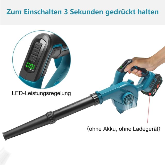 Detalle de Waitley Akku-Laubbläser für Makita 18V-Akku (kabellos) mit 169 km/h – ohne Akku & Ladegerät