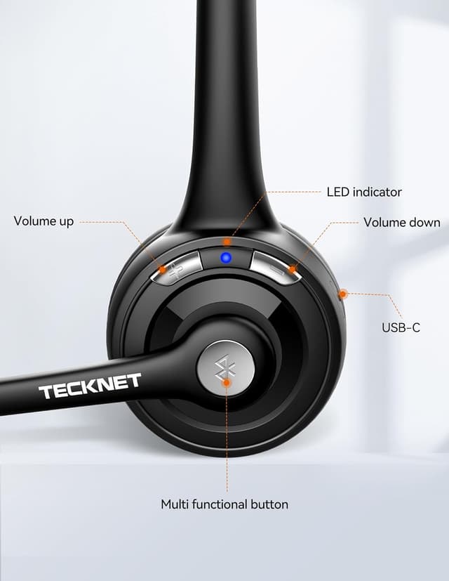 Thumbnail 6 de TECKNET Bluetooth Headset Noise‑Cancelling Mic