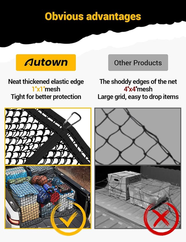 Detalle de AUTOWN Cargo Net for Truck Bed, 1-inch mesh
