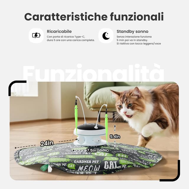 Detalle de Gardner Pet Giocattolo per Gatti 5 in 1 elettrico interattivo automatico (verde) con piume, laser e suoni