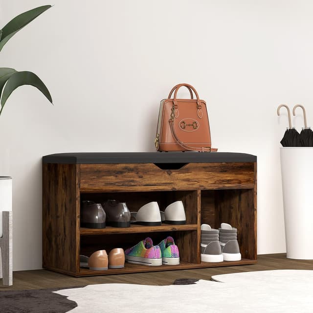 Detalle 2 de HOMCOM Banc à chaussures 2 niveaux Bois acajou