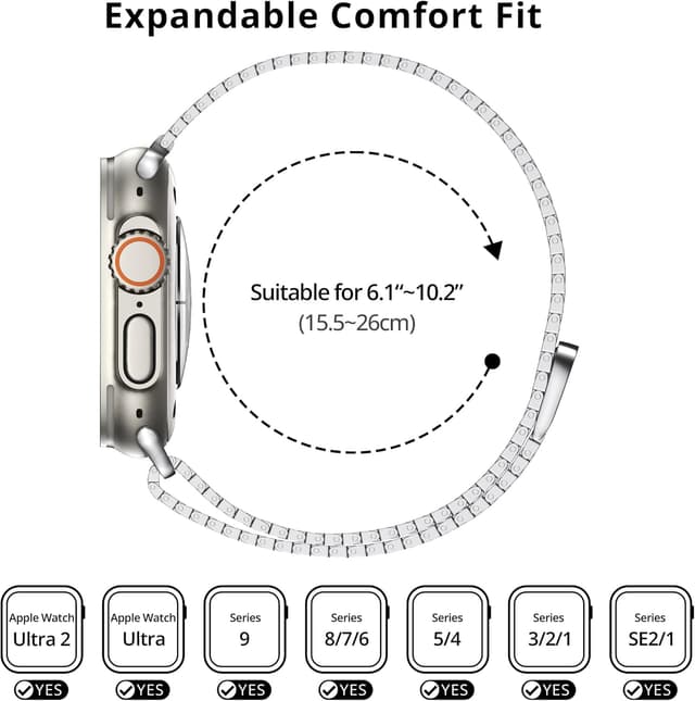 Detalle 2 de LULULOOK Milanese Loop Magnetic Clasp Stainless Steel Strap for Apple Watch Series 1–11 (SE/SE2/Ultra)
