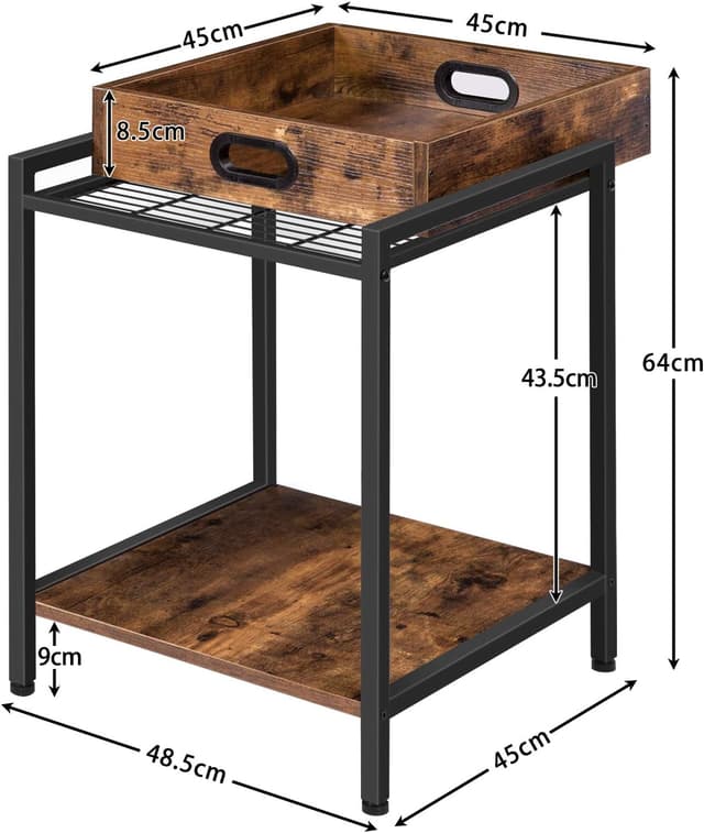 Detalle de HOOBRO Tavolino da Divano con vassoio rimovibile e ripiano, stile industriale marrone vintage EBF45BZ01