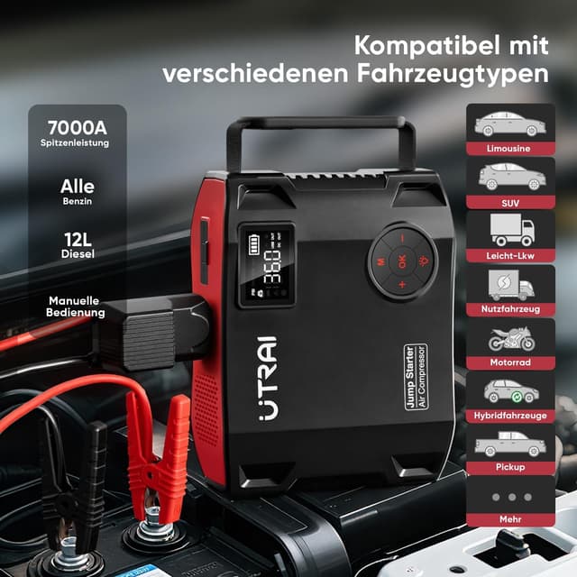 Detalle 2 de UTRAI 7000A Starthilfe Powerbank mit 27000 mAh