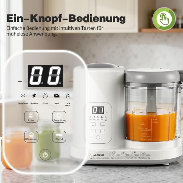 Detalle de TopStrong Cuocipappa: omogeneizzatore e baby food maker con controllo touch, vapore, riscalda e autolavaggio