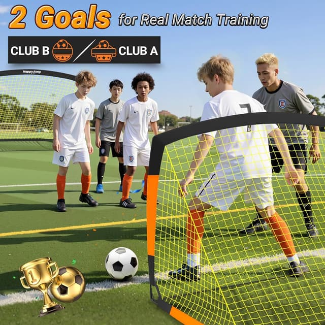Detalle de Happy Jump Soccer Goal (7'x5', 6.6'x3.3', 5'x3.6', 4'x3', 3'x2.2') with Pop-Up Net, Target Board & Markers