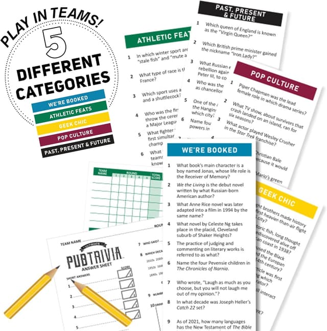 Detalle de Pub Trivia game 1,100 questions Age 12+