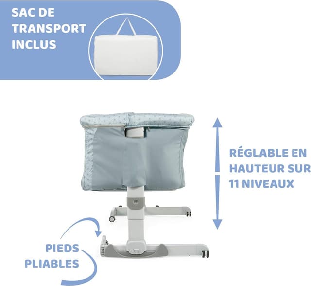 Detalle de Chicco Next2Me Dream berceau cododo avec matelas et rail ouvrant, 0-6 mois (bleu pâle)