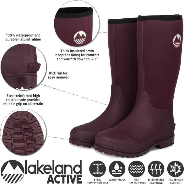Thumbnail 3 de Lakeland Active Women's Rydal Neoprene Insulated Rubber Mucker & Yard Wellington Boots Warm Lined Fully Knee High Waterproof Wellies in Black, Moss Green, Navy Blue & Plum
Lakeland Active Women's Rydal Neoprene Insulated…