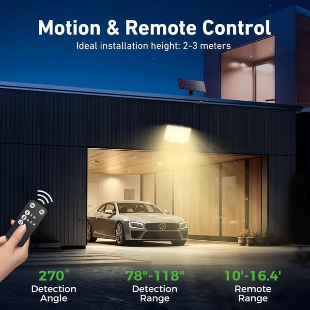 Detalle 1 de nipify 2er-Set Solarlampen für außen mit Bewegungsmelder, 310 LEDs, 3 Modi & Fernbedienung, IP65