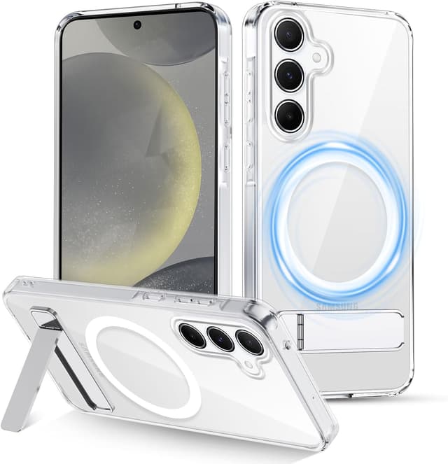 Detalle de Coque magnétique XTCASE pour Samsung Galaxy S24 5G (MagSafe) avec support invisible et bumper TPU antichoc – Clear