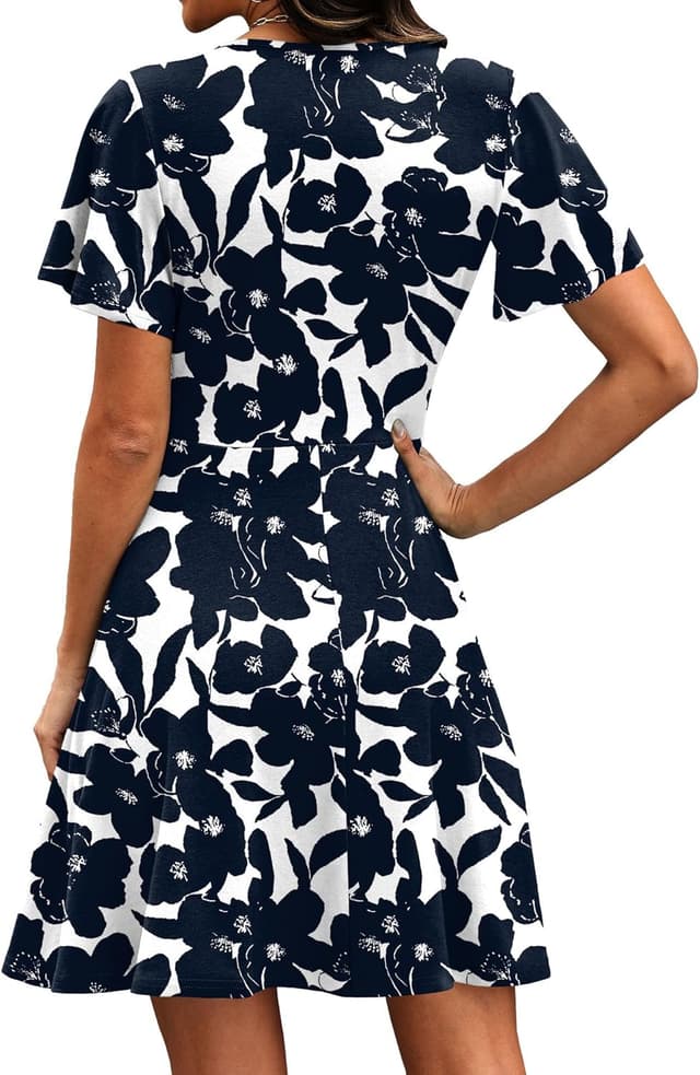 Detalle de RUMIA Women’s Wrap V-Neck A-Line Ruffle Sleeve Summer Sundress