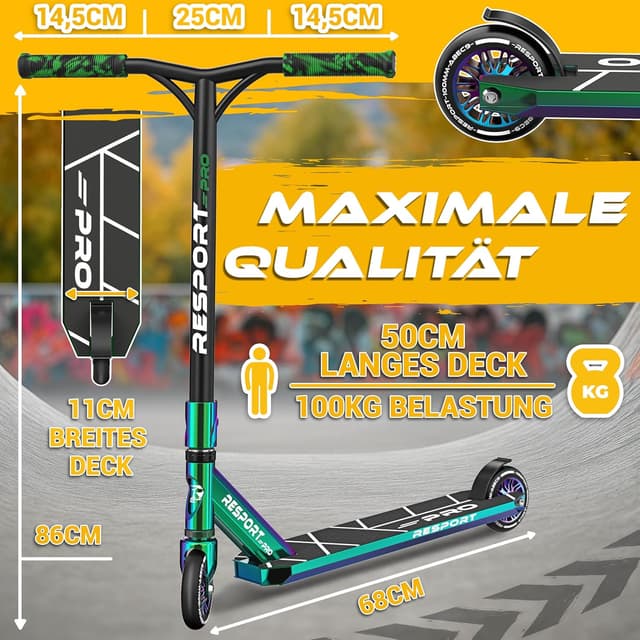 Thumbnail 6 de RE:SPORT REVO PRO Stunt-Scooter mit Ständer, 110-mm PU Wheels & Y-Bar (ABEC 9, HIC-Kompression)