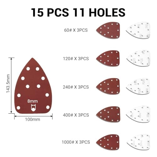 Detalle de DEKOPRO lijadora eléctrica para madera de 180W, orbital y 13000 RPM con colector de polvo y 15 lijas