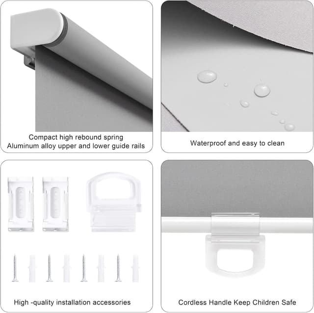 Detalle de Sunoff Cordless Blackout Roller Shades (28" W x 72" H) — Grey, Thermal Insulated, Easy Install