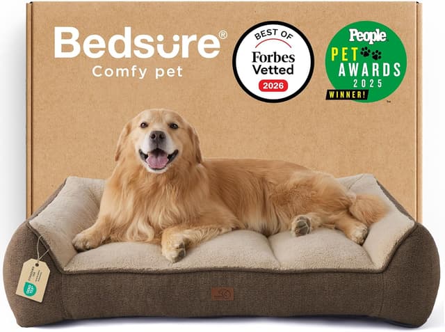 Detalle de Bedsure waschbares Hundebett für große Hunde (122 x 89 cm) mit extra dicker Polsterung, braun