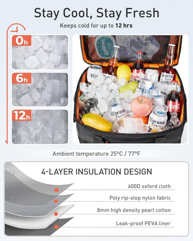 Detalle 2 de TOURIT Soft Sided Cooler Bag (48/60 Cans) — Large Collapsible, Leakproof Insulated Ice Chest for Picnic, Beach, Camping