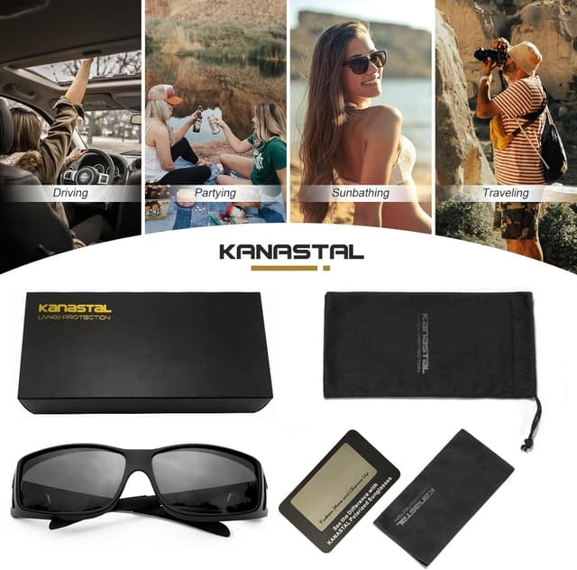 Detalle de KANASTAL Überzieh-Sonnenbrille (Fit Over) für Brillenträger, quadratisch polarisiert mit UV400