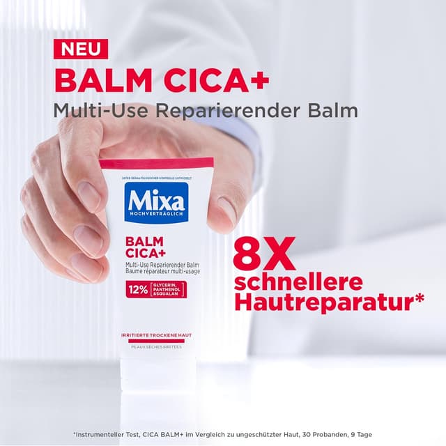 Detalle 2 de Mixa Cica+ Multi-Use reparierender Balm mit 12% Glycerin, Panthenol & Squalan – für Gesicht, Körper & Lippen