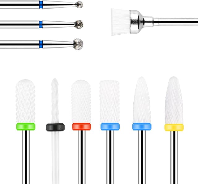 Detalle 1 de URAQT kit punte fresa per unghie da trapano (10 pezzi) per manicure, pedicure e rimozione gel
