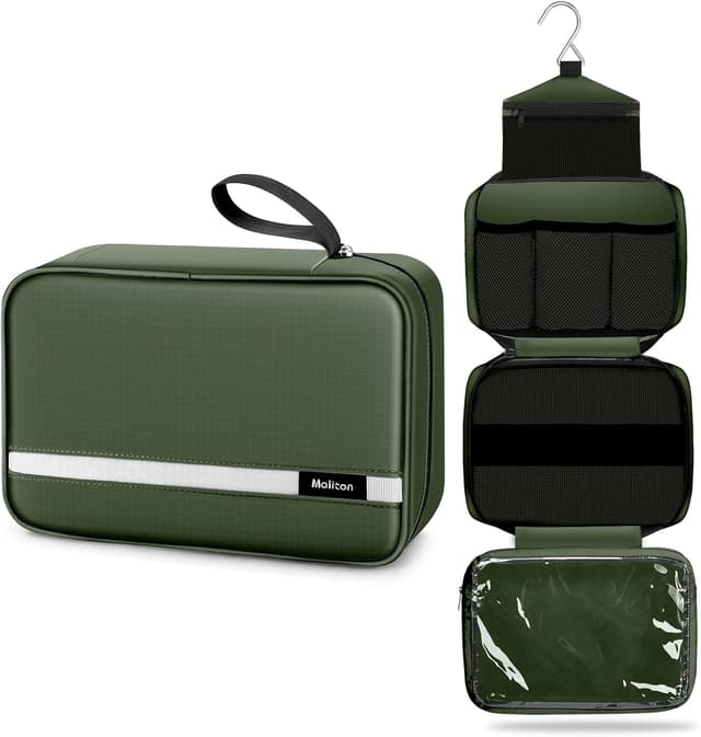Detalle de Maliton Large Hanging Toiletry Bag (Waterproof, Green) with 4 Compartments