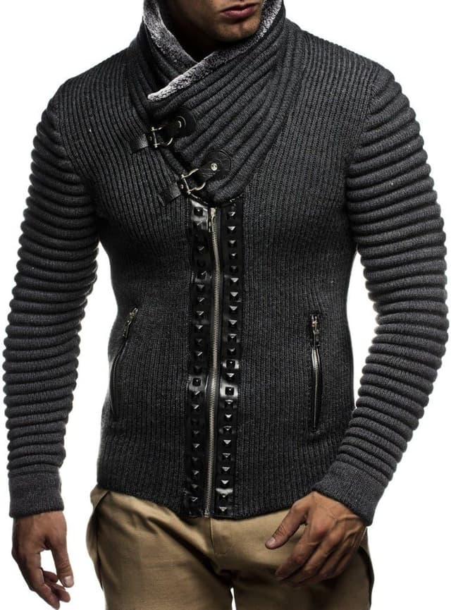 Detalle de Leif Nelson LN5165 pour hommes – cardigan veste/pull en maille style hoodie biker matelassé