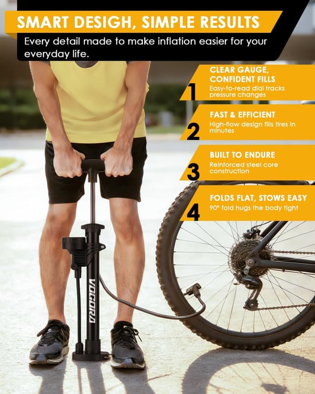 Detalle de VOGORA Bike Pump with Top-Mounted Gauge (ProView) – floor pump for Presta & Schrader