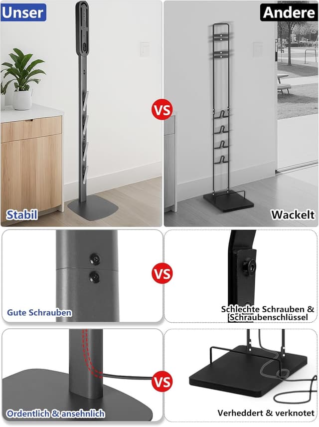 Detalle de JUPELI Staubsauger Ständer für Dyson V16/Gen5/V15/V12/V11/V10/V8/V7/V6 – metallisch, bohrfrei mit 4 Haken