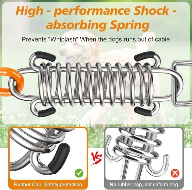 Detalle 2 de Aystkniet dog tie out cable with shock-absorbing spring and swivel hook (10ft–50ft)