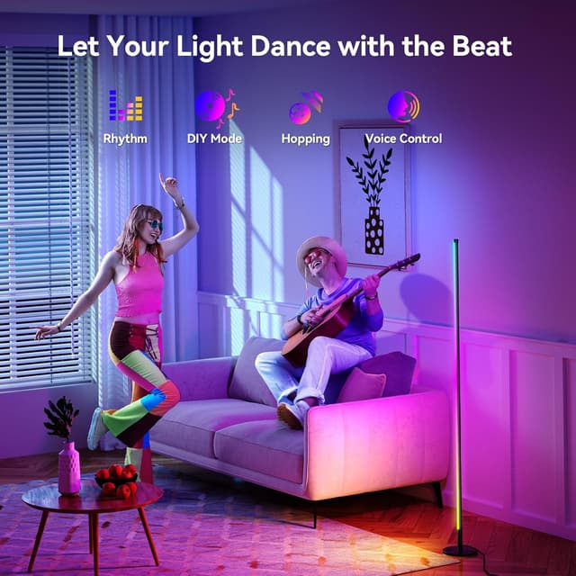 Detalle de YICAIZI Corner Floor Lamp – Smart RGB corner light with app, remote, music sync and timing, 160cm