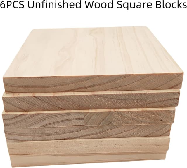 Detalle de Unlackierte quadratische Holzblöcke zum Basteln (15 x 15 x 1,5 cm) aus Kiefernholz, 6 Stück – blanke Holzquadrate für DIY